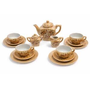 Vintage Japanese Lustreware Mini Tea Set Beige Atomic Sonsco Boxed